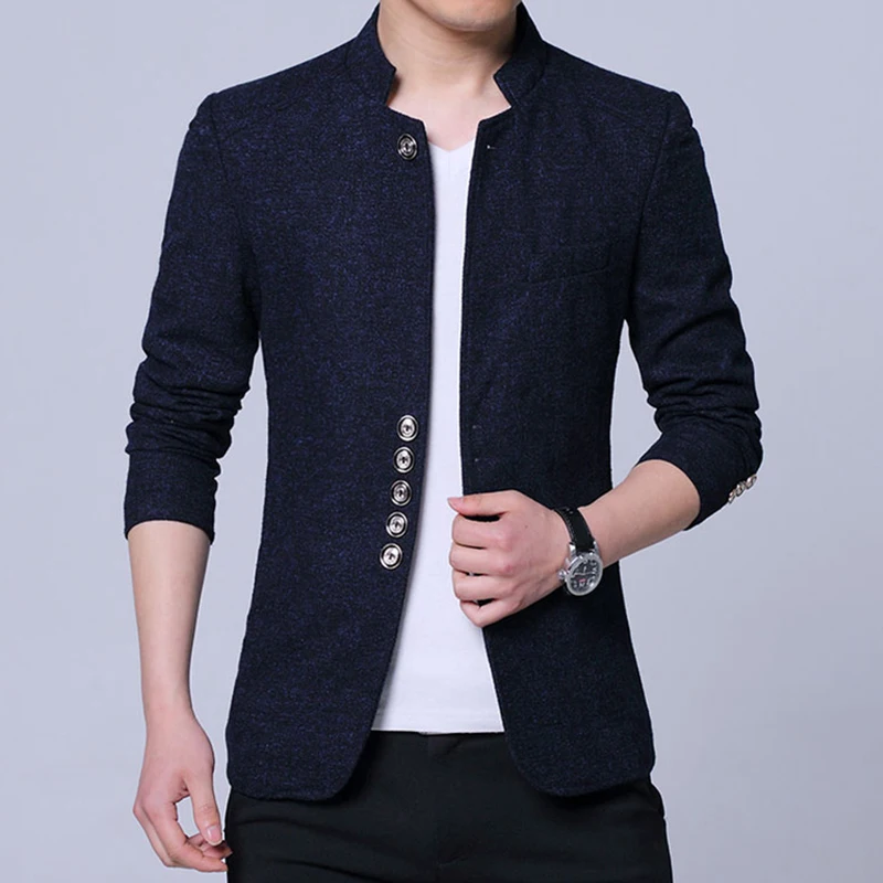 Корейски Стил, мъжки тънък сако с висока яка, ново 2022, Однобортный мъжки костюм-туника, яке, мъжки ежедневни връхни дрехи