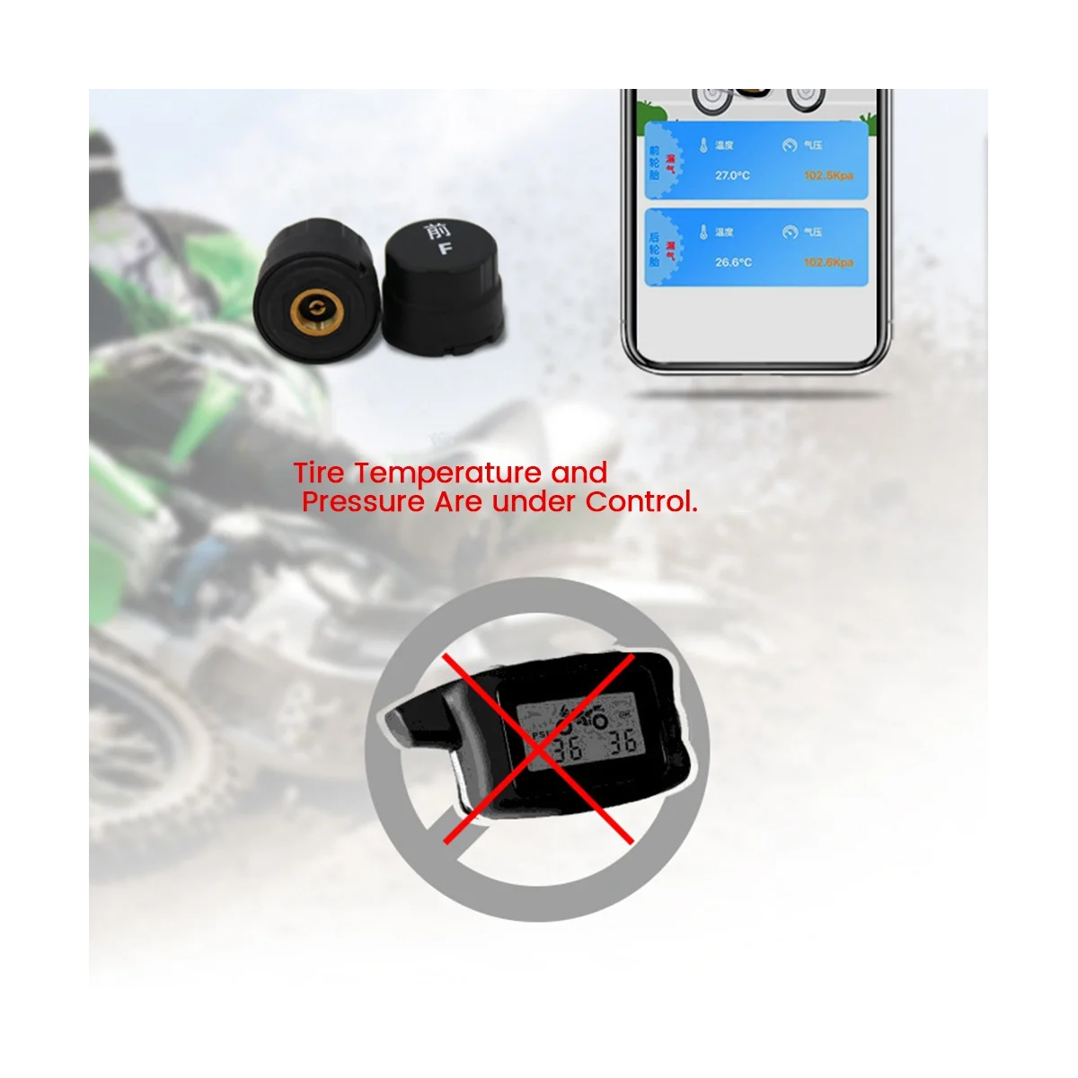 Монитор за налягането в гумите на мотоциклета, външен мобилен телефон, за безжична Bluetooth приложение, Откриване на локомотив, Обща аларма