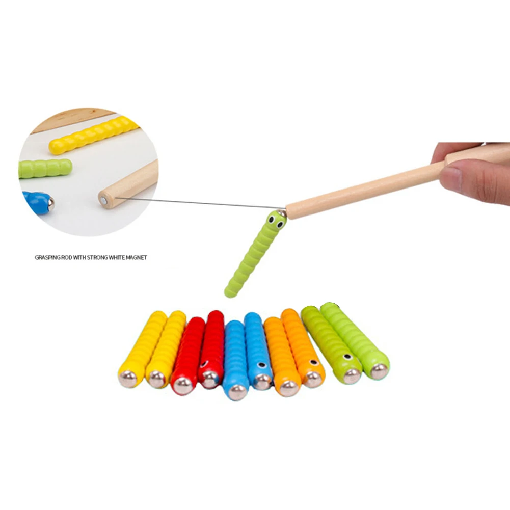 Магнитна игра за риболов на бръмбари, Образователна играчка за деца, игра-пръчка за риболов на 5 червеи, 1 трематодная пръчка, аксесоар, детска играчка
