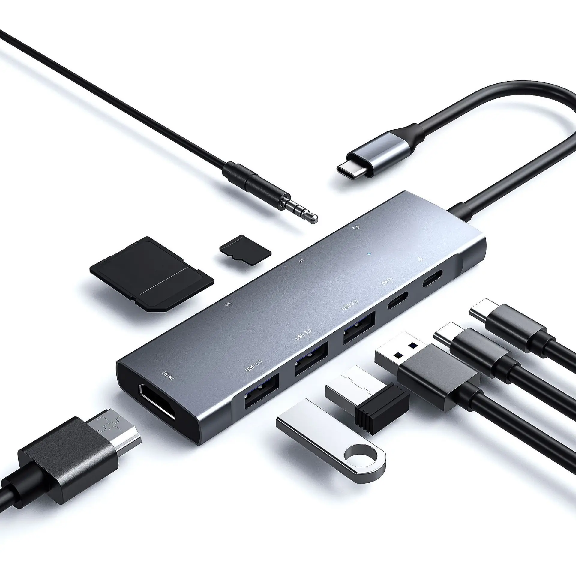 9 в 1 USB Type C Hub Адаптер 4K, HDMI-съвместим PD За Зареждане Gigabit VGA USB30 Аудио SD/TF Удължител за Док-станция за Лаптоп