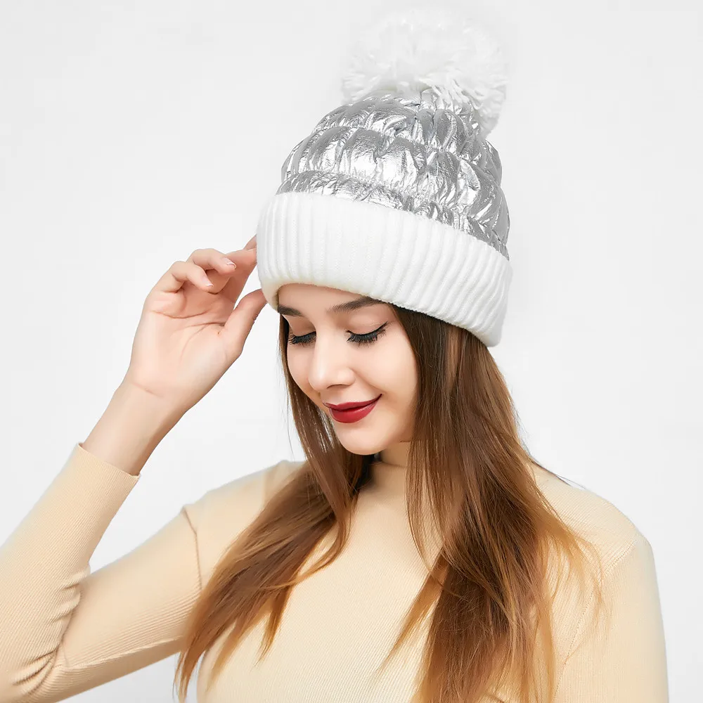 Зимна вязаная хет-бини перо от плат с руното облицовка, топла шапка за жени, на извънгабаритни кабел
