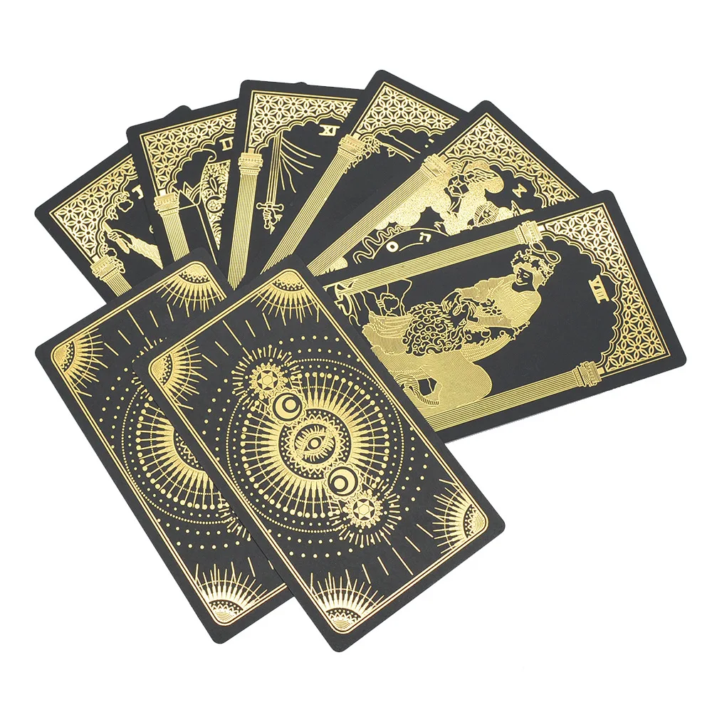 Водоустойчив карти Таро с хартиени кърпи за ръце петна, Класическата колода Таро от черно и златно фолио, тесте карти и оракули за гадаене на вещици, Новост 2023 година