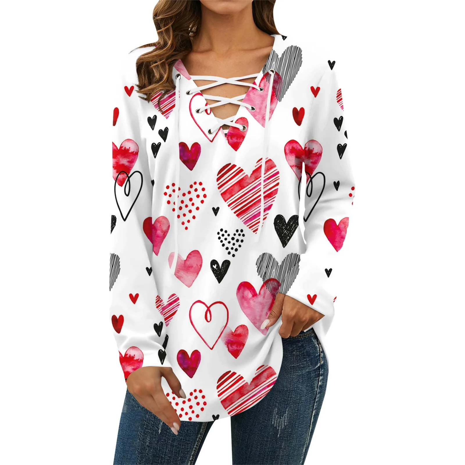 Открита тениска на Свети Валентин, Дамски Пуловер с V-образно деколте, Дамски Блузи За Работа, Коледна Зимна Дамска риза, Blusas Mujer