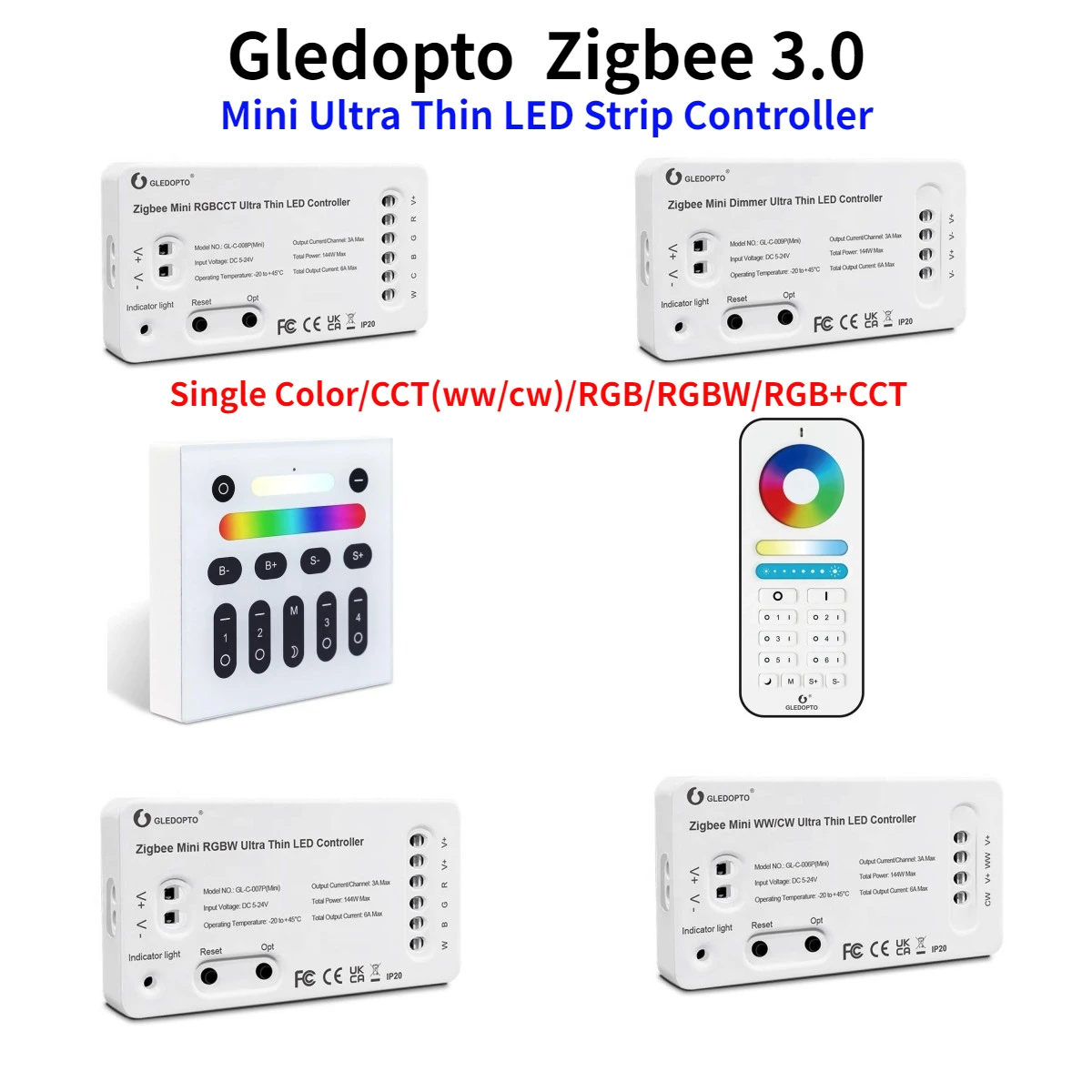 Zigbee 3,0 DC 5 ~ 24 В Мини Ультратонкая Led Лента Контролер 2,4 ГРАМА на RF дистанционно Управление Gledopto Одноцветный/CCT/RGB/RGBW/RGB + CCT-Слаби