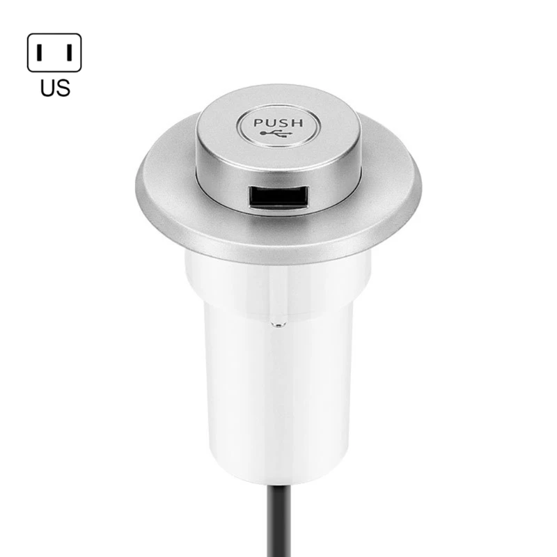 Штепсельная вилица САЩ/ЕС, дупка в масата, Вградено USB зарядно устройство, Подвижен скрит удължител, адаптер-хъб 1XCB