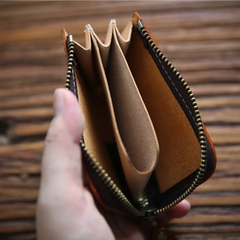 Мъжки портфейл от естествена кожа, реколта кратки портмоне с цип от 100% телешка кожа, портфейл, чанта за пари с притежателя на карти, джоб за монети