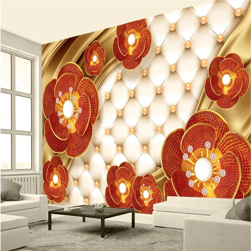 фотообои beibehang на поръчка висок клас 3D луксозни бижута с рубиновым цвете на фона на тапети за телевизор в хола papel de parede