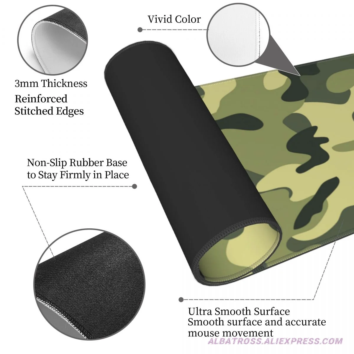 Военен камуфляжный текстурный модел Геймърска подложка за мишка с гумени прошитыми ръбове Подложка за мишка от 31,5 