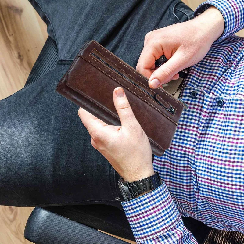 Дълъг мъжки портфейл DEABOLAR от висококачествена изкуствена кожа подвижна портфейл за монети в чантата си за телефон