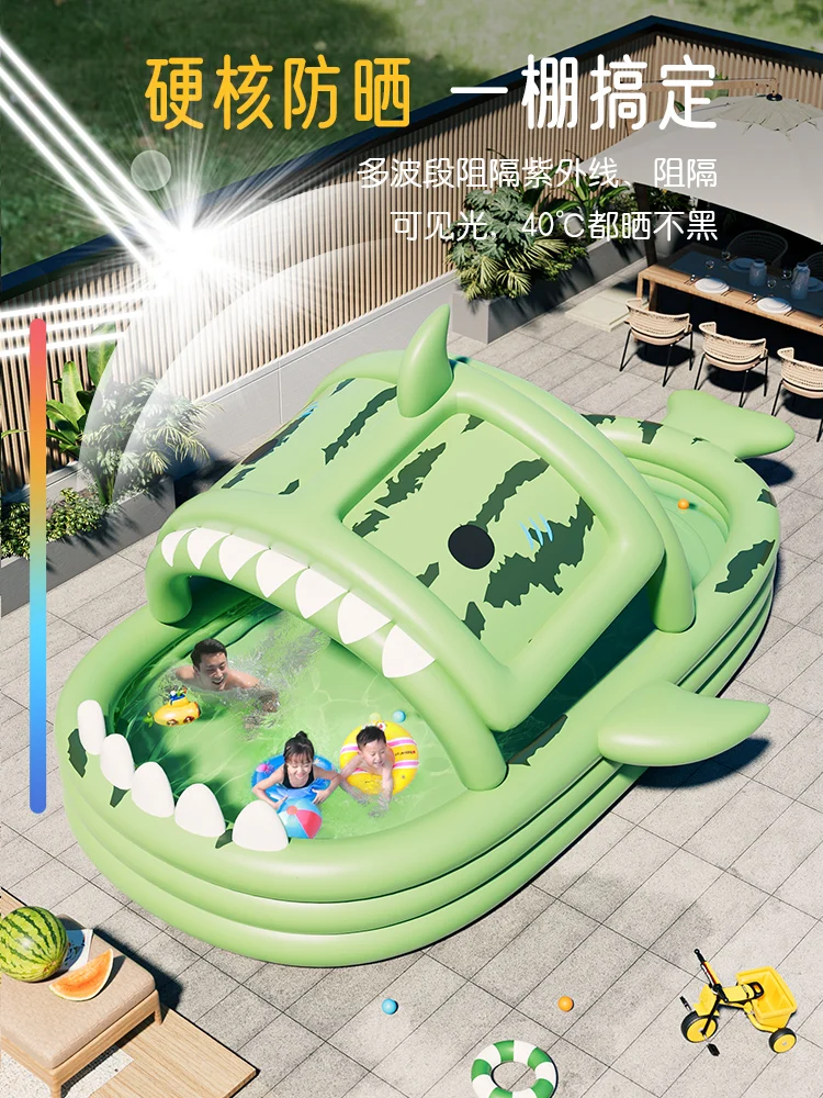 Открит детски игри басейн с чадър, дебели детски надуваем басейн, голяма детска домакински сгъваем басейн