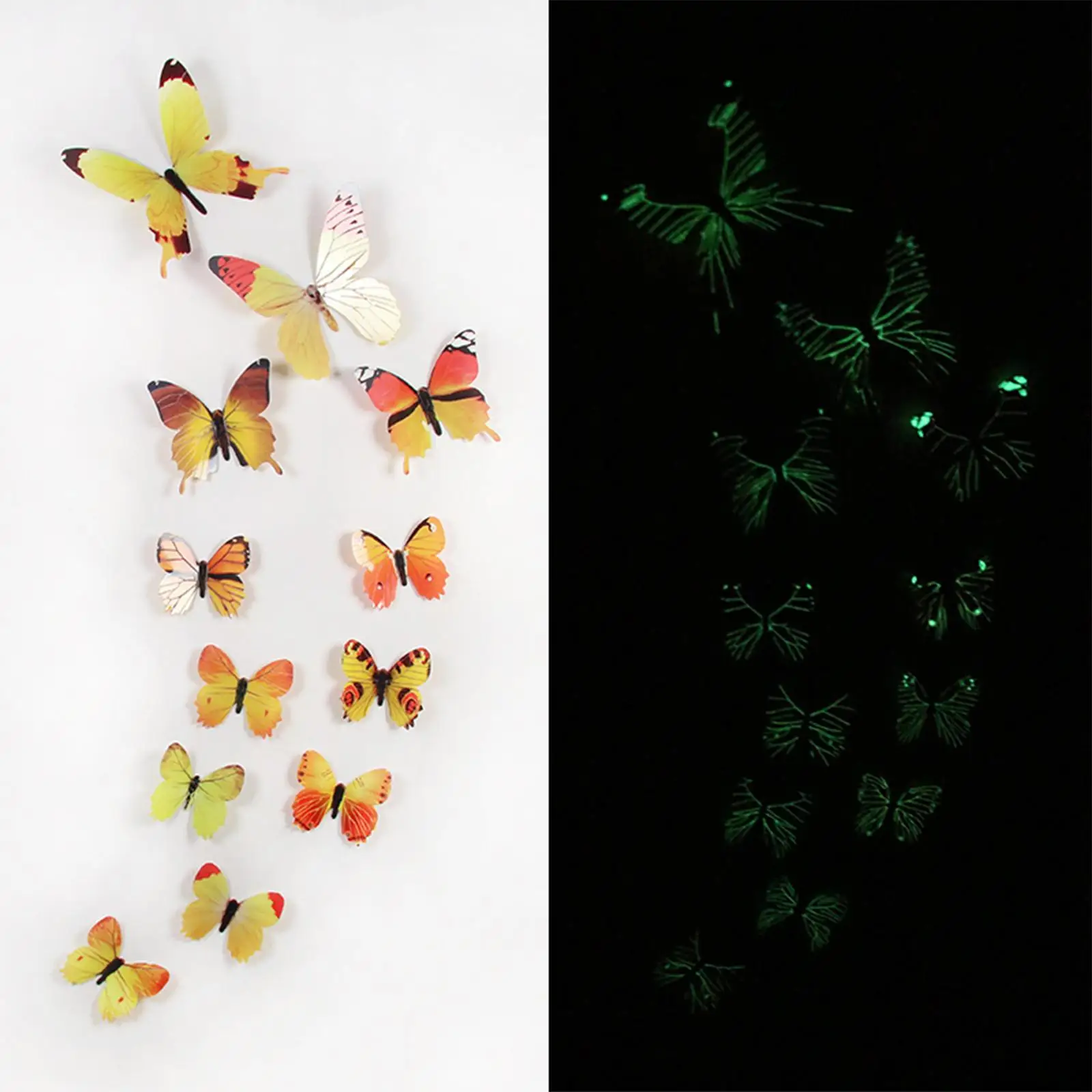 12 бр. стикери с пеперуди, декоративни светещи 3D стикери с пеперуди от стените за врати