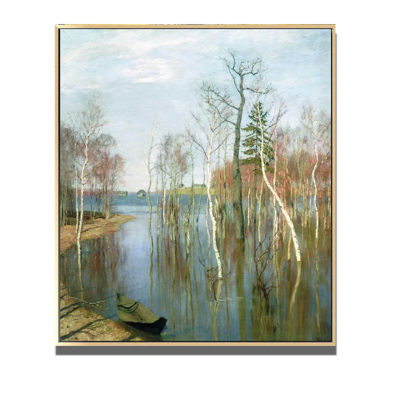 Известната картина с маслени бои възпроизвеждане на пролетта. Високи вода Исаак Левитана, ръчно рисувани пейзаж на платното за спални