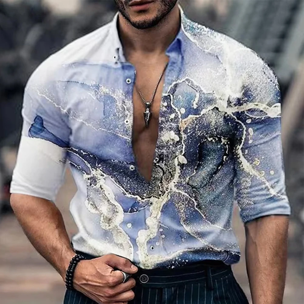 Мъжки Ризи и блузи, ризи с копчета, градинска облекло, блузи с 3D принтом в бароков стил, модни и ежедневни реколта празнична риза с дълъг ръкав