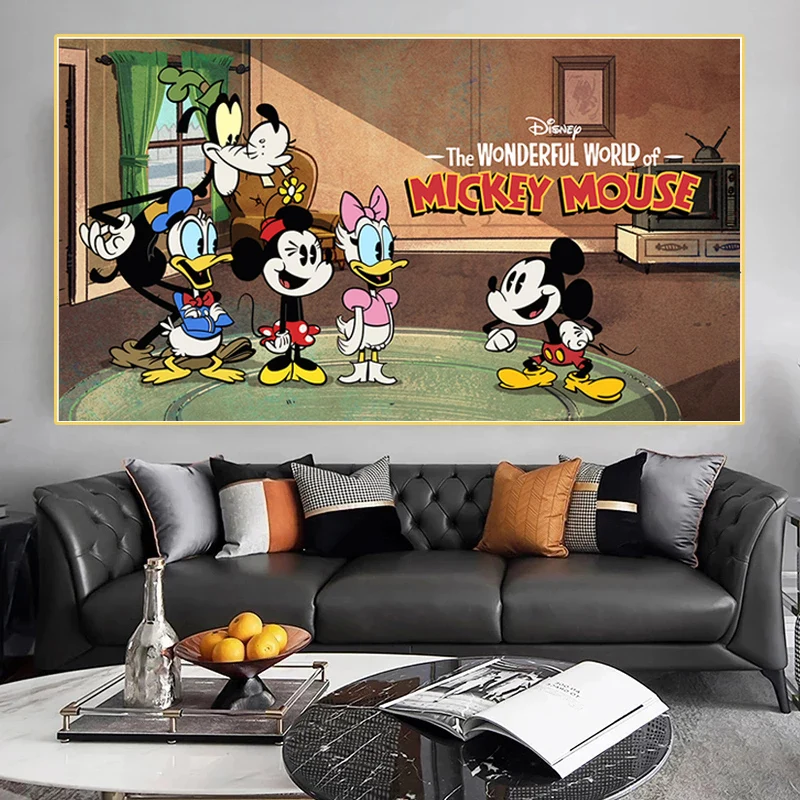 Плакат с Мики Маус, Филмът на Дисни, Доналд Дък, Мини маус, Живопис върху платно, стенно художествено изображение за детски кът