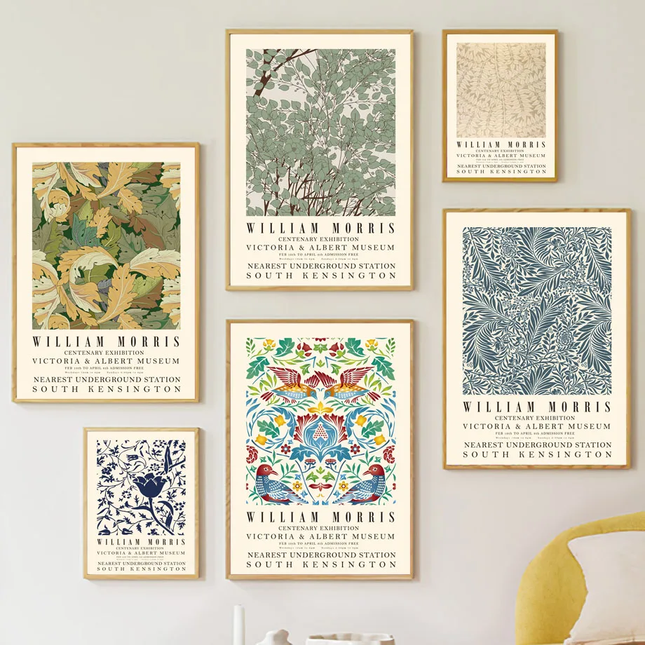 Изложба плакат с абстрактно принтом Уилям Морис, ботаническата цвете, Птица, платно, живопис, Цветни стенни картини, Интериор на хол