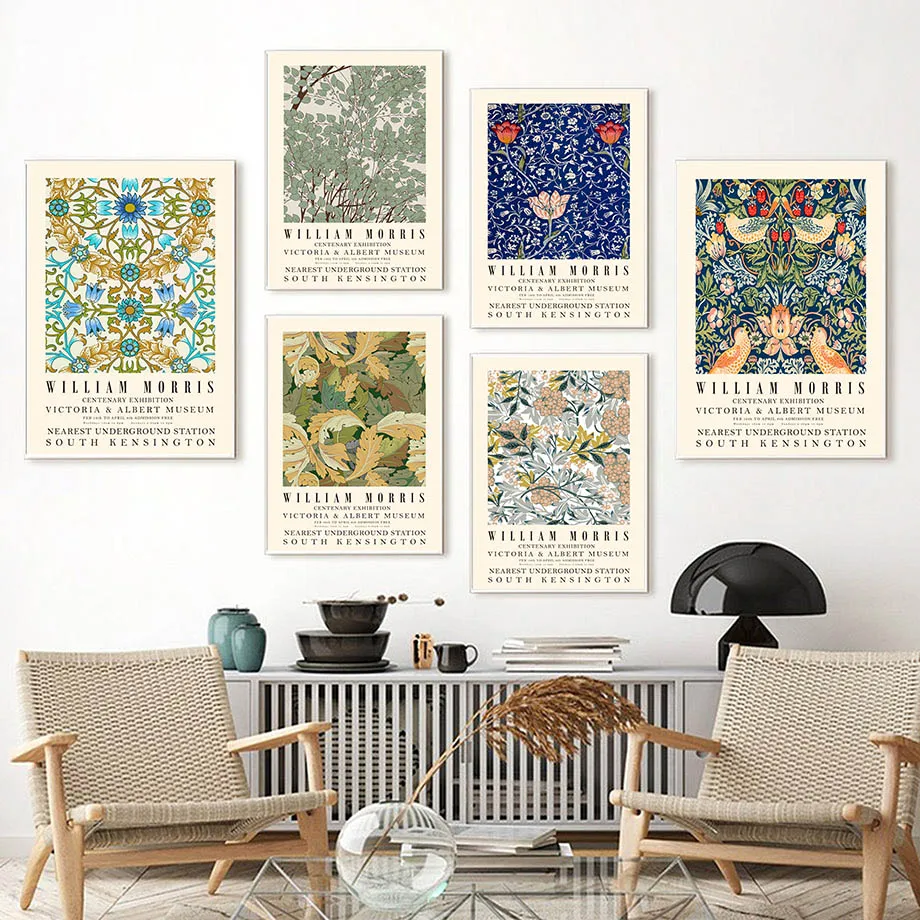 Изложба плакат с абстрактно принтом Уилям Морис, ботаническата цвете, Птица, платно, живопис, Цветни стенни картини, Интериор на хол