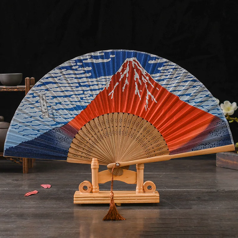 1 бр. ретро коприна сгъваем фен, ретро китайски японски бамбук сгъваем фен, танц фен ръчно изработени декорации за дома