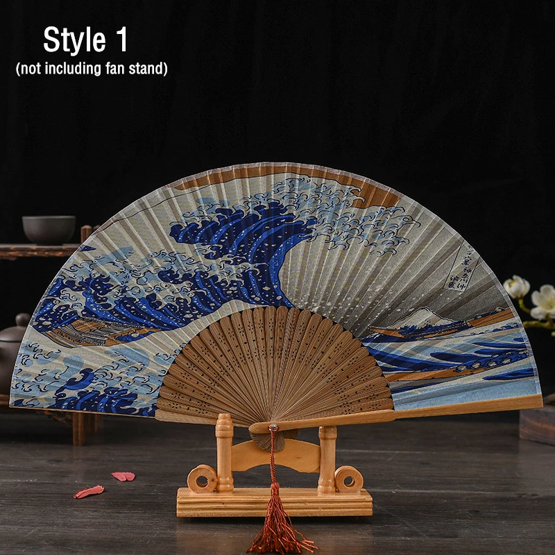 1 бр. ретро коприна сгъваем фен, ретро китайски японски бамбук сгъваем фен, танц фен ръчно изработени декорации за дома