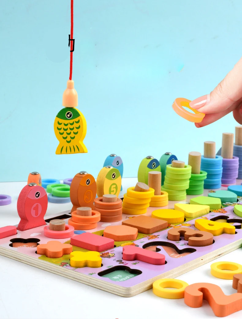 Комплект играчки за познаване на числа, Многоцветен дървена Дъска за броене на геометрична Форма, за деца, Момичета, момчета