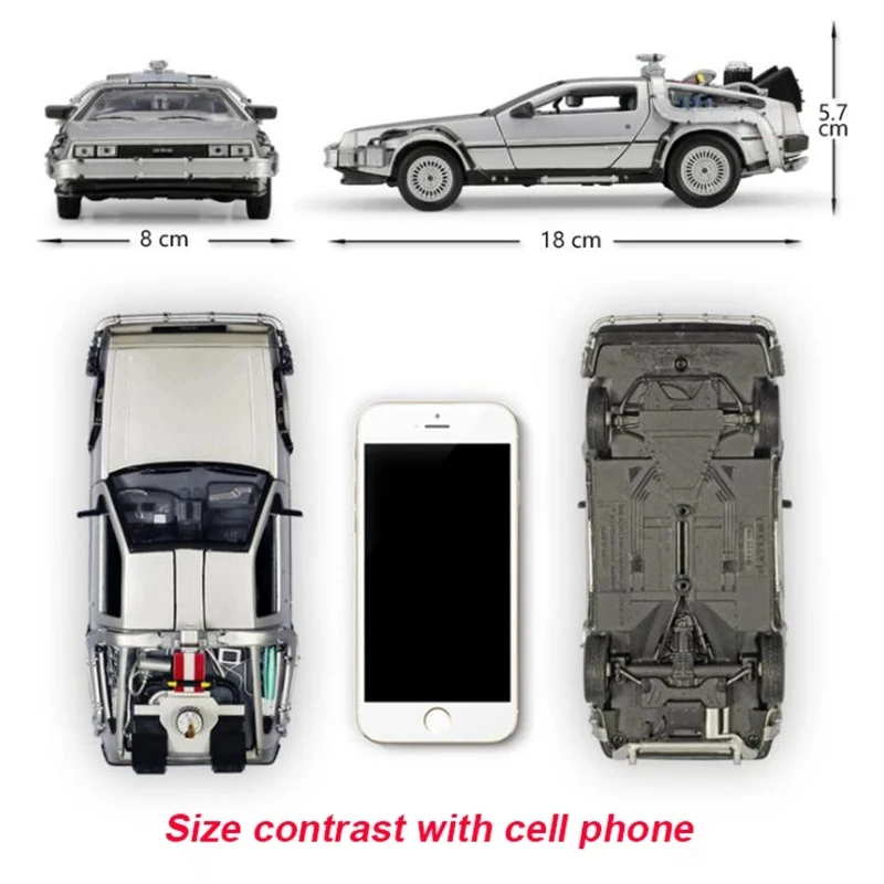 Модел на колата от метална сплав в мащаб 1/24, Монолитен под налягане, Част 1 2 3, Машина на времето DeLorean DMC-12, Модел играчки 