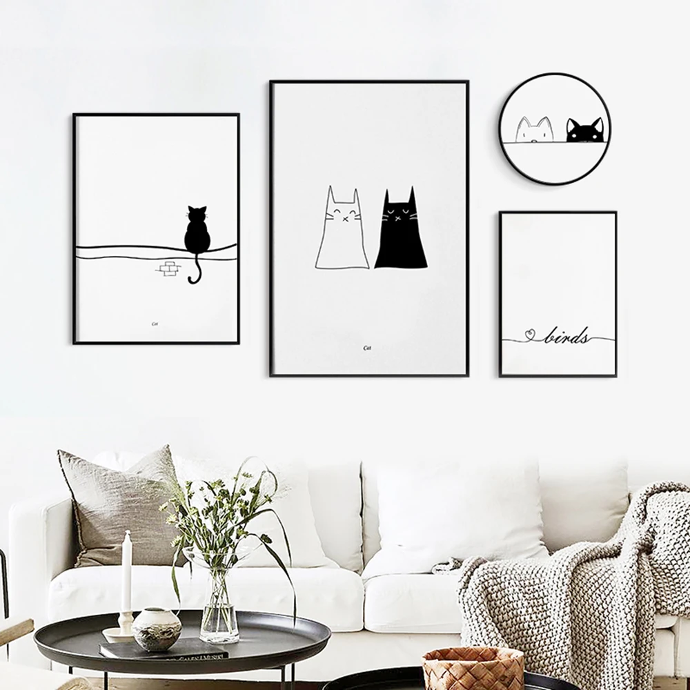 Плакати и щампи с котки със скандинавски дизайн, стенни картини за баня, стенни картини за вашия интериор на детска стая