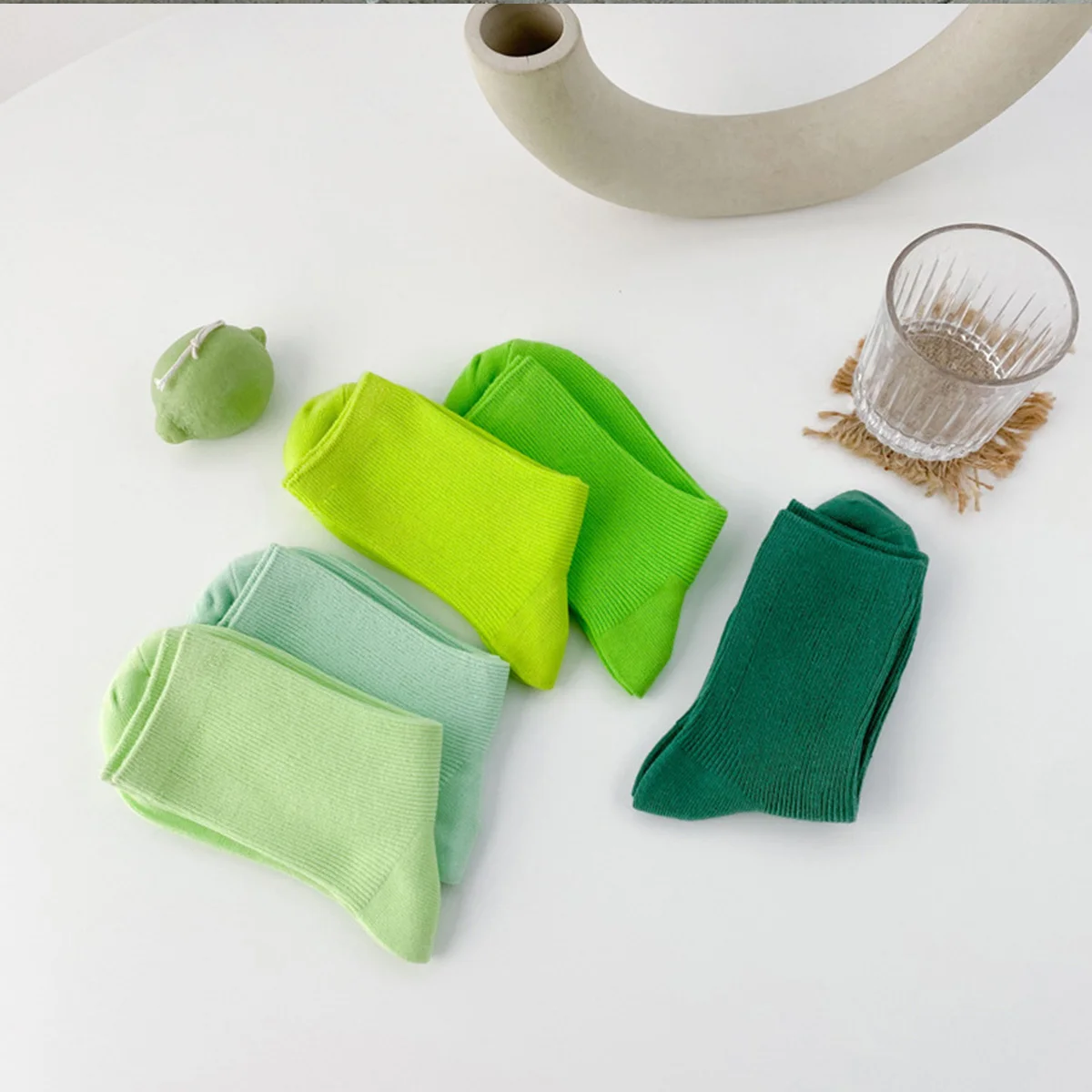CHAOZHU/ 5 чифта Пролетно-лятната ярки женски чорапи, Свободна от зелената серия, модни чорапи от мека чесаного памук, възли за студенти