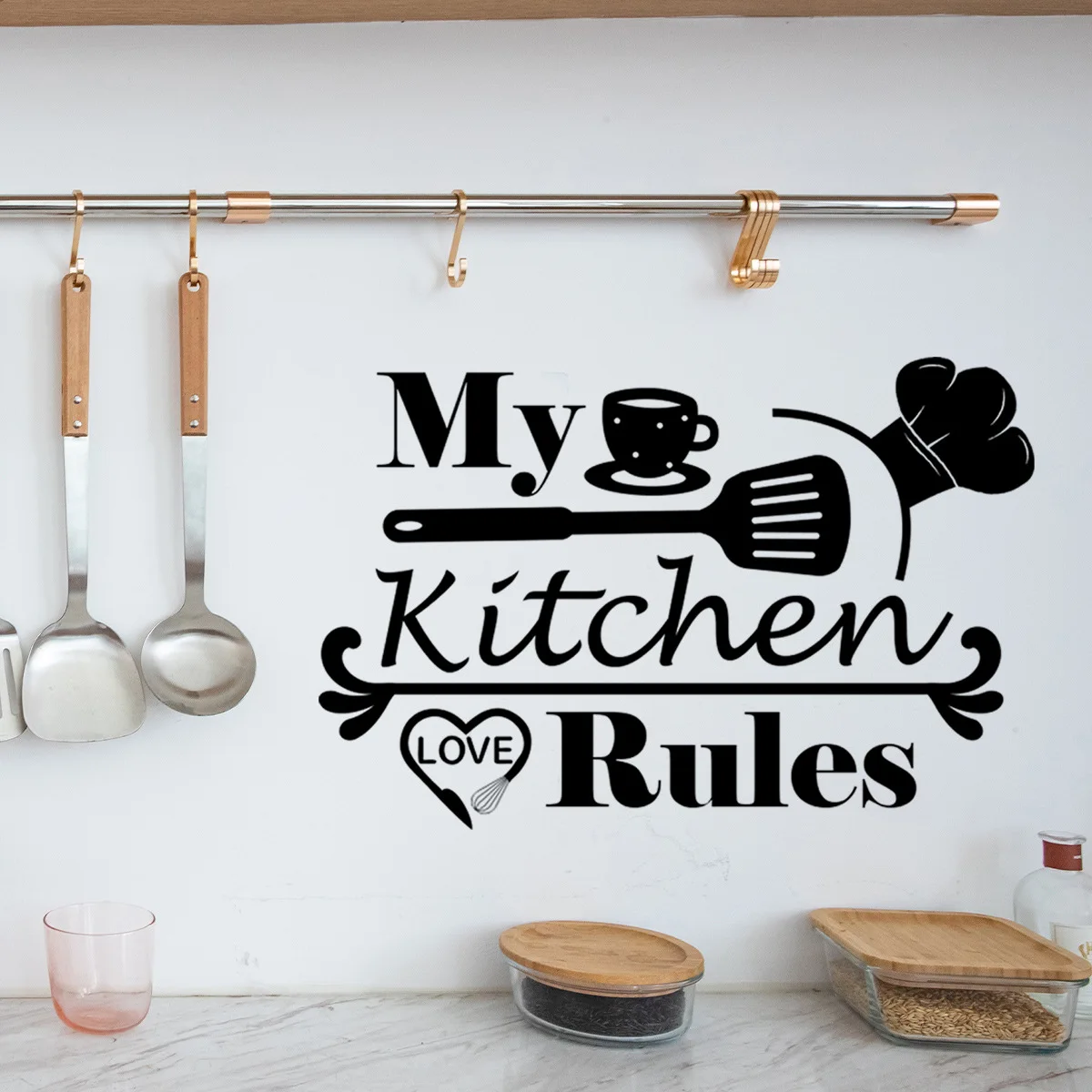 Стикер за стена My Kitchen, vinyl стикер на стената на Кухнята на ресторанта, Начало Декор, свалящ шапка на готвач, Инструменти за готвене, стенно изкуство