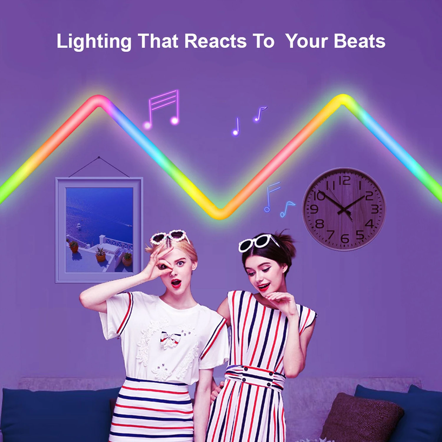 Led умен, с монтиран на стената лампа RGBIC Light Bar Bluetooth приложението Гласов контрол Синхронизиране на музика САМ Спалня, Детска стая, за Фон на лампа за декор на бара