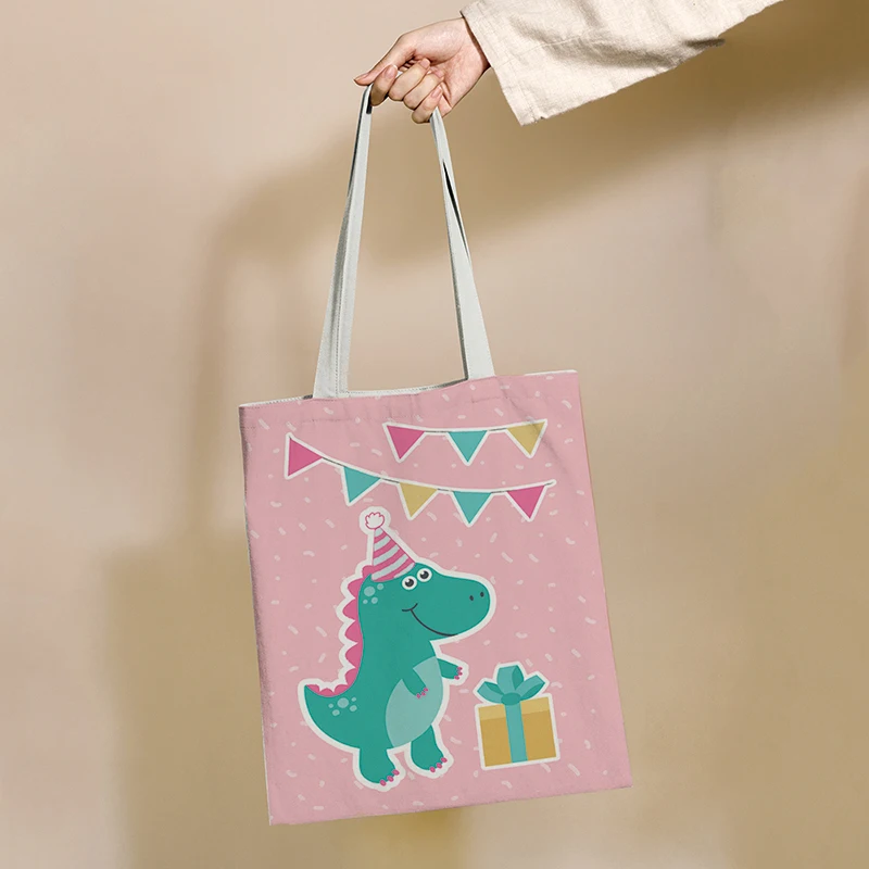 Мультяшная сладко чанта с изображение на динозавър, множество чанта за пазаруване, холщовые чанти-тоут, еко-чанта с принтом, чанта за рамо, за да купувачи