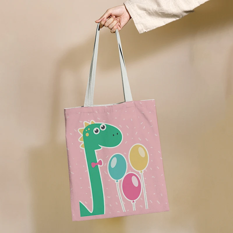 Мультяшная сладко чанта с изображение на динозавър, множество чанта за пазаруване, холщовые чанти-тоут, еко-чанта с принтом, чанта за рамо, за да купувачи