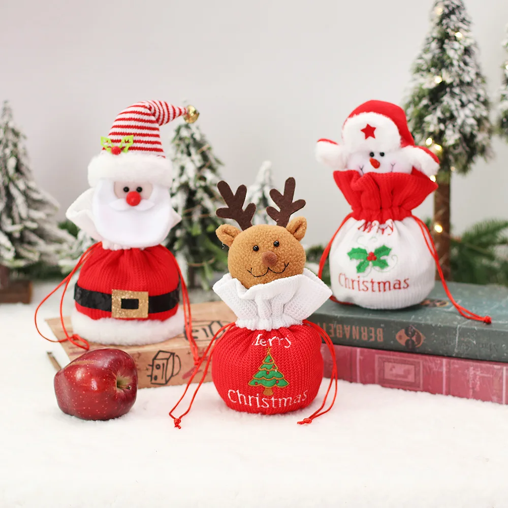 Кутия на Дядо Коледа Чанта за Ябълки Плетене Cartoony Лосове Детска чанта за бонбони Коледна украса