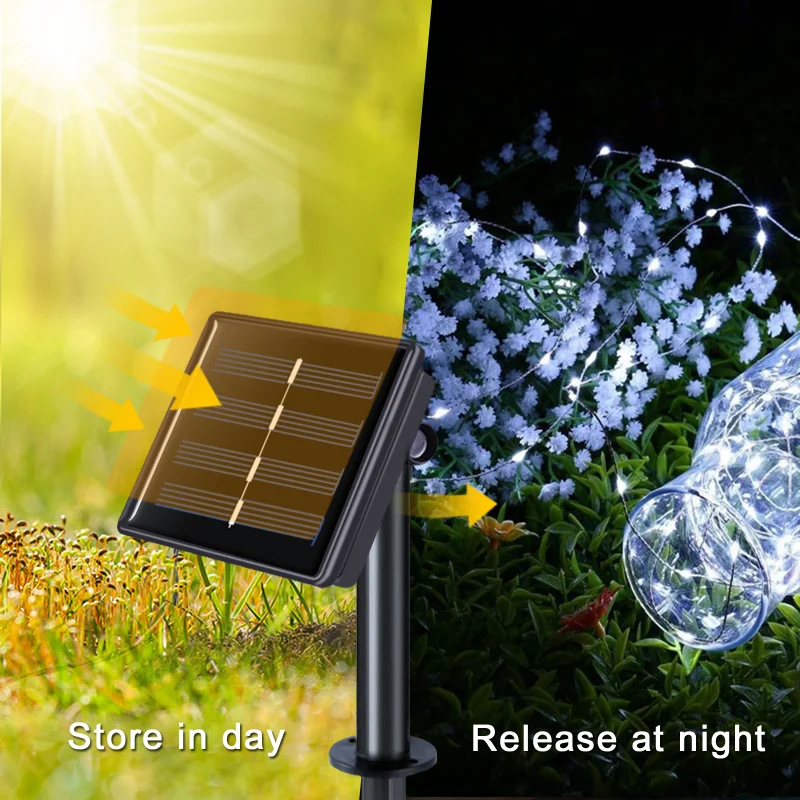 20 М 200 led слънчеви ленти за домашна градина, медна тел, светлинна венец, Невероятен декор за коледното парти на слънчевата енергия.