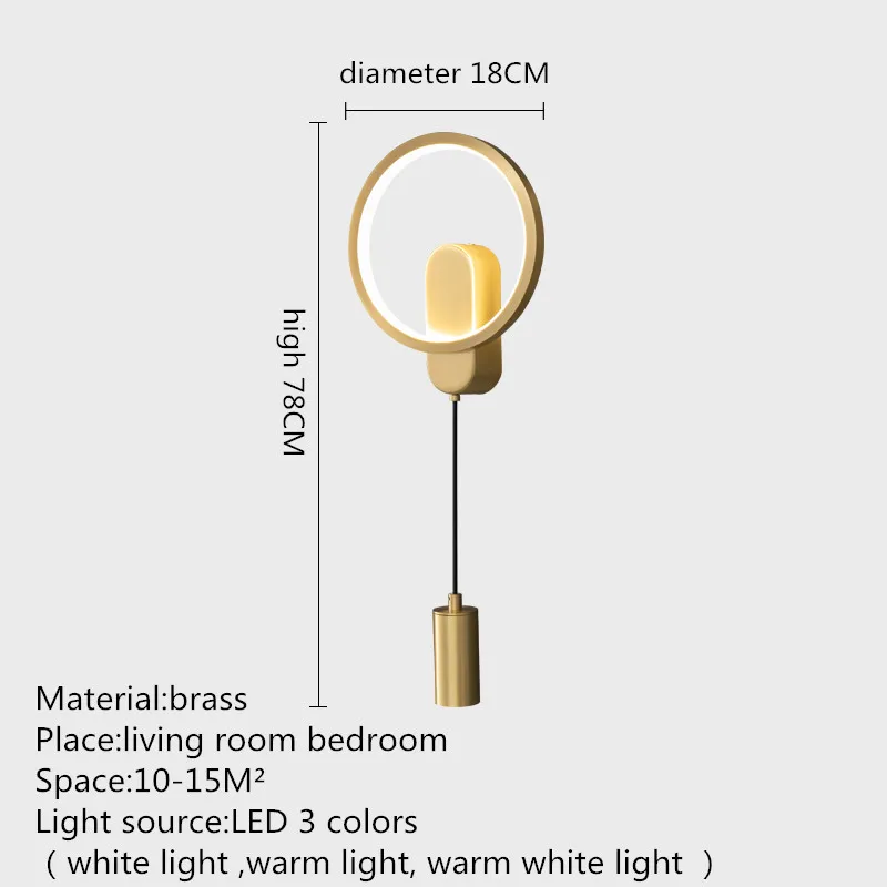 TEMAR Вътрешно мед стенни аплици LED 3 цвята Злато, Месинг в Съседство със светлина модерен Декор на дома в спалнята