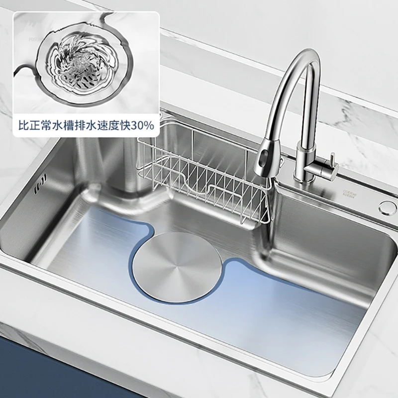 Големи кухненски мивки от неръждаема стомана с един слот, Мултифункционален мивка, Нано-Мивка за миене на съдове, Аксесоари MC