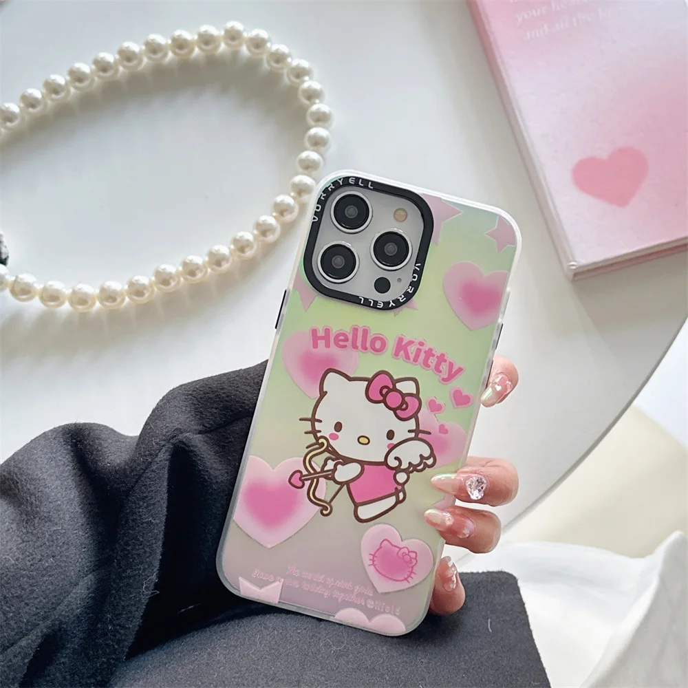 Гореща Сладко Мультяшная Аниме роля Kawaii Love Hello Kitty Лазерни Калъфи за iPhone 11 12 13 14 Pro Max Мека Делото със защита от падане
