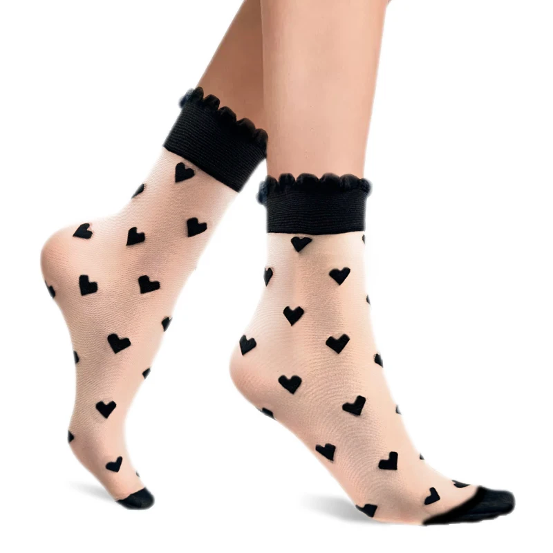 Тънки Секси 15-инчови модни найлонови дамски чорапи JK в стил Лолита, прозрачна маншет с волани, сърце, звезда, стръмни crystal за жени, летен комплект