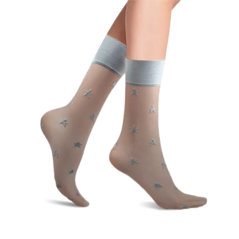 Тънки Секси 15-инчови модни найлонови дамски чорапи JK в стил Лолита, прозрачна маншет с волани, сърце, звезда, стръмни crystal за жени, летен комплект