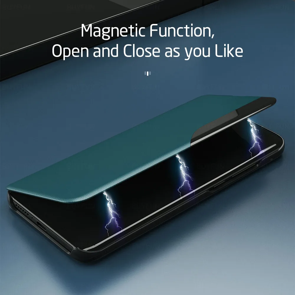 ROCK Smart Window View Кожен флип калъф за телефон Samsung Galaxy A33 а a53 A73 с магнитна стойка 5G, Противоударная делото