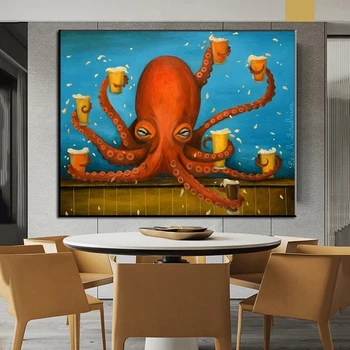 Абстрактни плакати с осьминогом, анималистичный принт на платно, ретро картина с изображение на октопод, стенни модел за домашен интериор на хола, без рамка