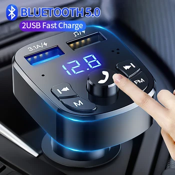 Автомобилен Bluetooth-Съвместими 5,0 FM-предавател, Модулатор, MP3 плейър, led Дисплей, Комплект за Кола, Бързо Зарядно с Два USB 4.1 A, Автомобилни Аксесоари