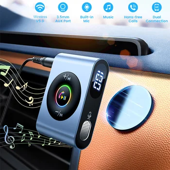 Автомобилен адаптер Bluetooth 5.3, безжичен магнитен аудиоприемник-предавател, MP3 плейър, led дигитален дисплей 3.5 мм, обадете се по хендсфри AUX
