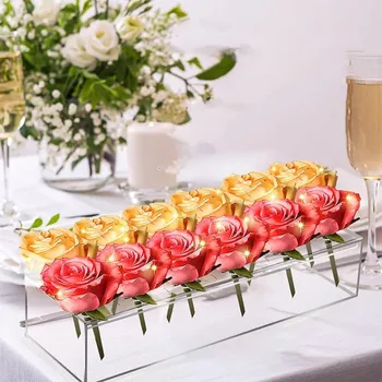 Акрилна правоъгълна ваза за цветя Цветя централна детайл за масата за хранене Акрилна ваза, за да украсят дома Сватбена трапезария ваза саксии за цветя
