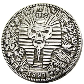 Американски Скитник 1897 Морган долар череп зомби скелет ръчно изработени със сребърно покритие копирни монети