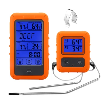 Безжичен Термометър за месо 328 фута с LCD подсветка на далечни разстояния, таймер за обратно отброяване, температура будилник, цифрови дистанционни термометри за барбекю