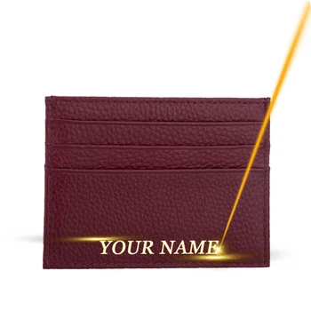 Безплатна гравиране Мини тънък притежателя на кредитната карта мъжки женски портфейл от телешка кожа рейнбоу цвят карамел Подарък за бизнес банка ID Card Case