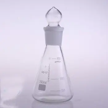 висококачествена Конична Колба Эрленмейера Borosilicate Стъкло с Обем 150 ml със Запушалка За Химическа Лаборатория