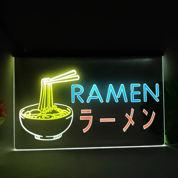 Витрина на магазин японска юфка Ramen, боядисана светещ знак с ефект неонового блясък, Начало декор, Стена спални
