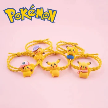 Въже за коса Pokemon Pikachu, Кавайные 3D аниме фигурки, дъвка за момичета, дамски шапки, модни аксесоари за коса, бебешки играчки, Играчки за Подарък