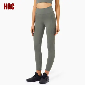 Гамаши HGC Спортни Дамски фитнес с висока талия, които предпазват от клекове, Панталони за йога с джобове, меки капри за фитнес, еластични секси чорапи за тренировки