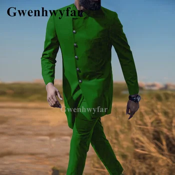 Гвенвифар, нов модерен мъжки сватбен костюм в индийски стил, зелен красив костюм за кума, яке с штанами от 2 теми
